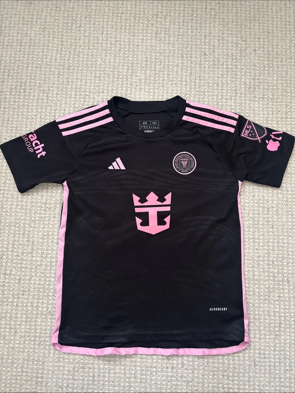 adidas Black & Pink Kids Soccer Jersey with Crew Logo